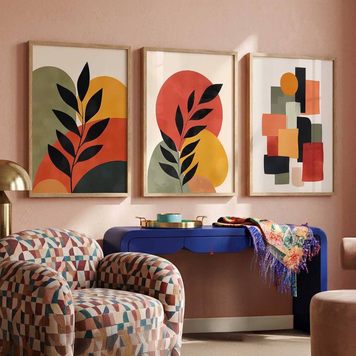 Earthy Leaf Silhouette Wall Art Set of 3 Framed Prints