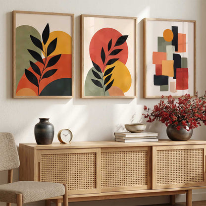 Earthy Leaf Silhouette Wall Art Set of 3 Framed Prints