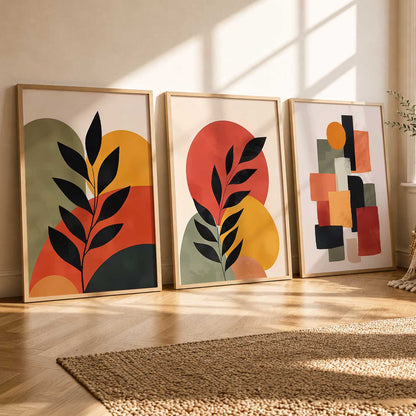 Earthy Leaf Silhouette Wall Art Set of 3 Framed Prints