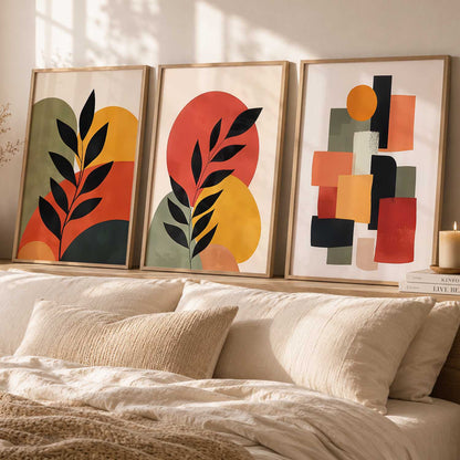 Earthy Leaf Silhouette Wall Art Set of 3 Framed Prints