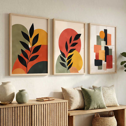 Earthy Leaf Silhouette Wall Art Set of 3 Framed Prints