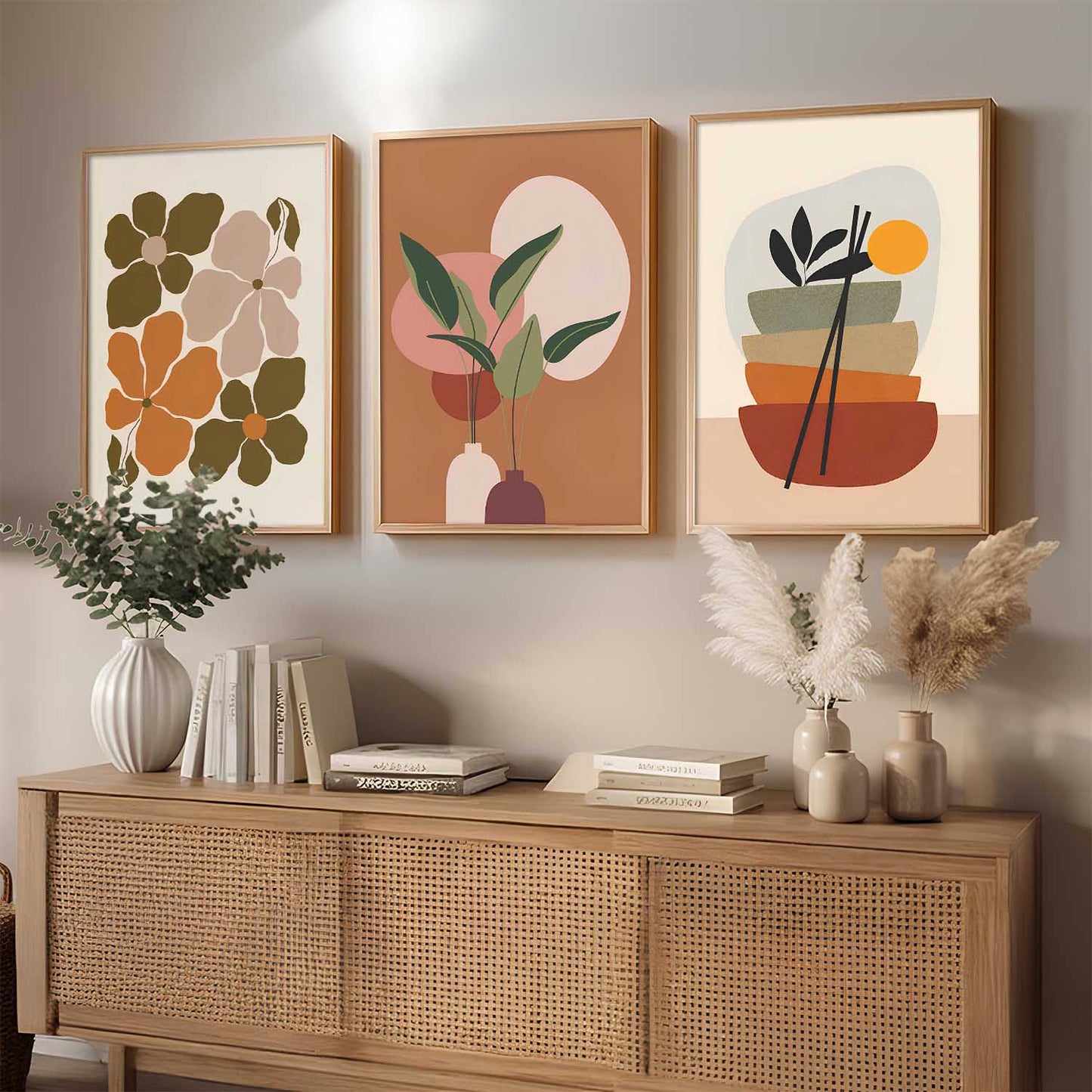 Home Decor Boho Painting Decorative Wall Art | Aesthetic Poster With Frame For Living Room Bed Room Hotel Wall Decor Digital Reprint