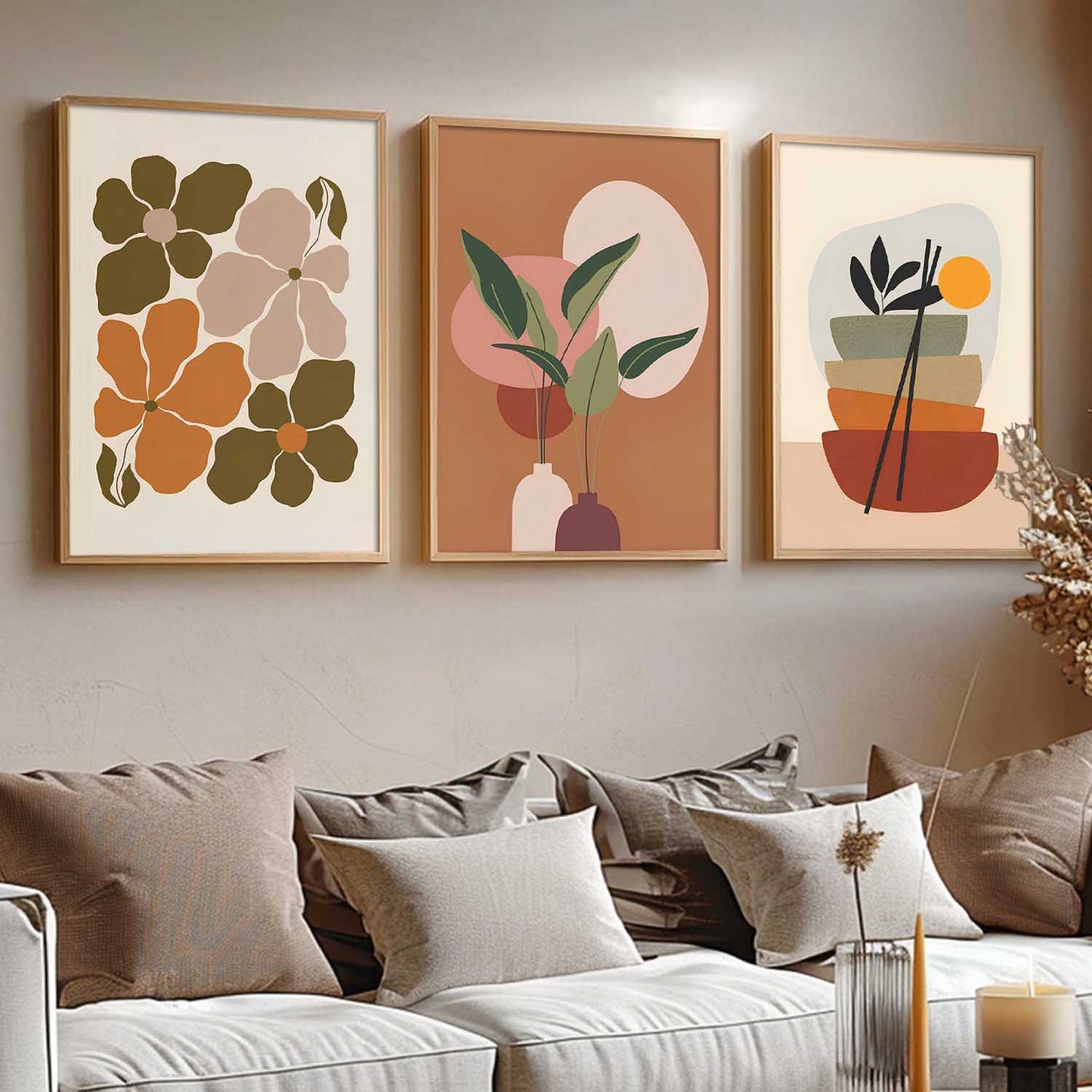 Home Decor Boho Painting Decorative Wall Art | Aesthetic Poster With Frame For Living Room Bed Room Hotel Wall Decor Digital Reprint