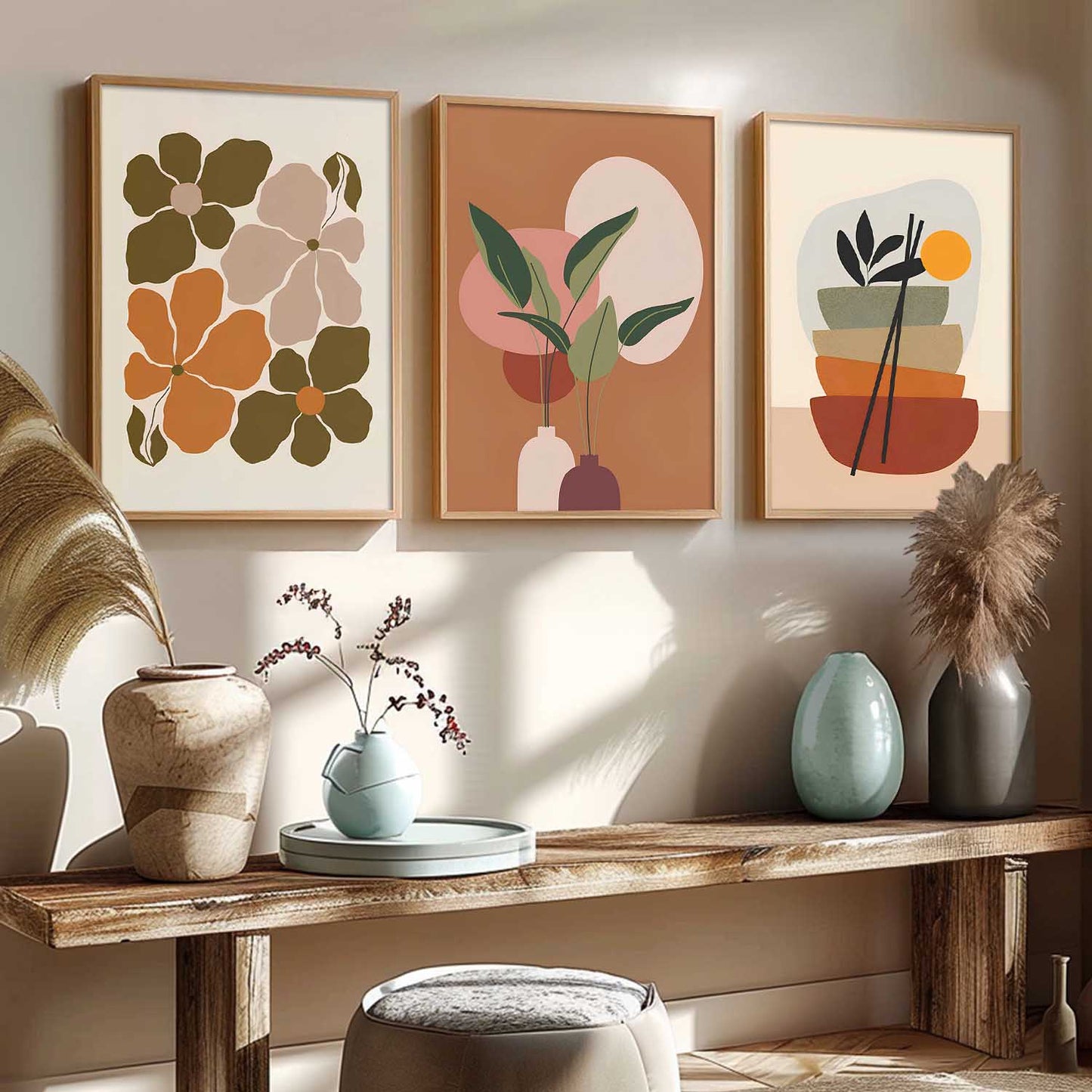 Home Decor Boho Painting Decorative Wall Art | Aesthetic Poster With Frame For Living Room Bed Room Hotel Wall Decor Digital Reprint