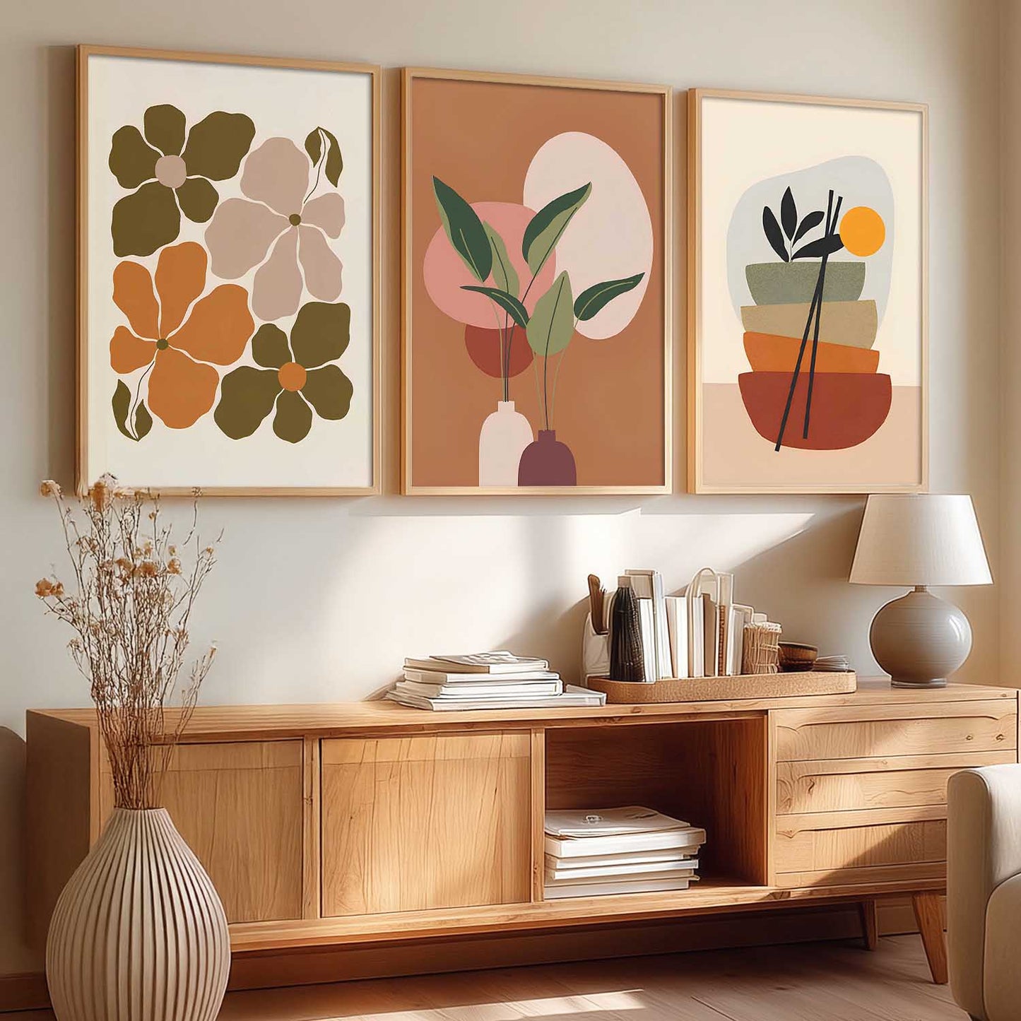 Home Decor Boho Painting Decorative Wall Art | Aesthetic Poster With Frame For Living Room Bed Room Hotel Wall Decor Digital Reprint