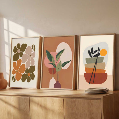 Home Decor Boho Painting Decorative Wall Art | Aesthetic Poster With Frame For Living Room Bed Room Hotel Wall Decor Digital Reprint