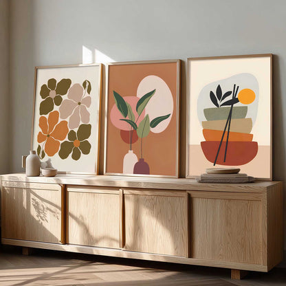 Home Decor Boho Painting Decorative Wall Art | Aesthetic Poster With Frame For Living Room Bed Room Hotel Wall Decor Digital Reprint