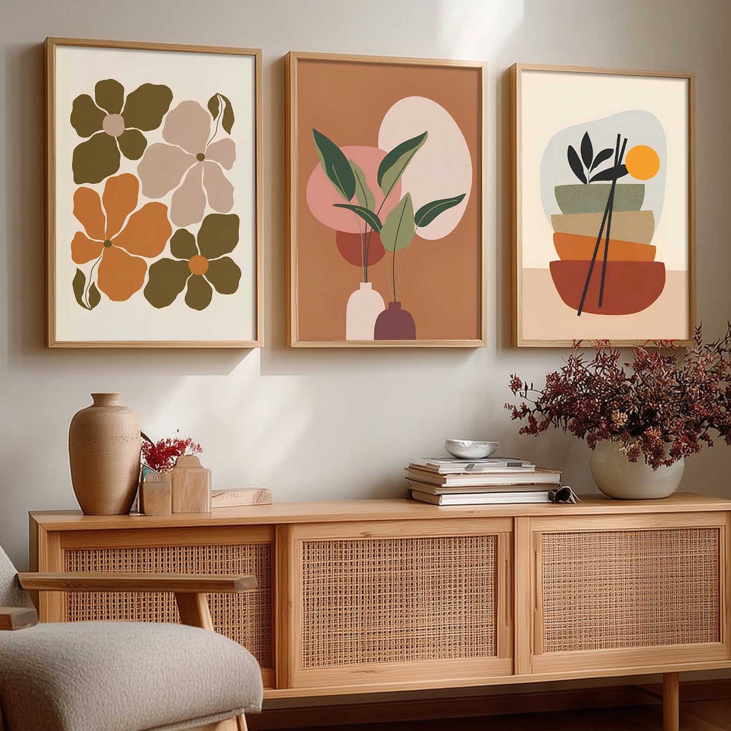 Home Decor Boho Painting Decorative Wall Art | Aesthetic Poster With Frame For Living Room Bed Room Hotel Wall Decor Digital Reprint