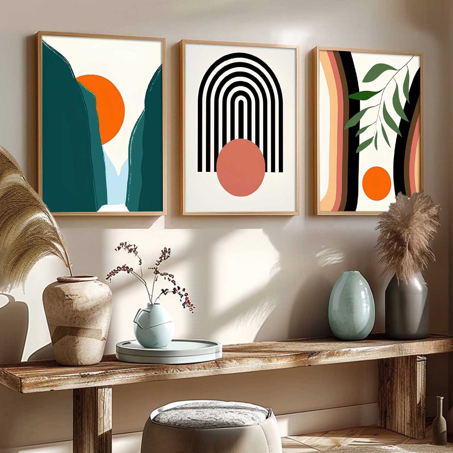 Home Decor Boho Painting Decorative Wall Art | Aesthetic Poster With Frame For Living Room Bed Room Hotel Wall Decor Digital Reprint