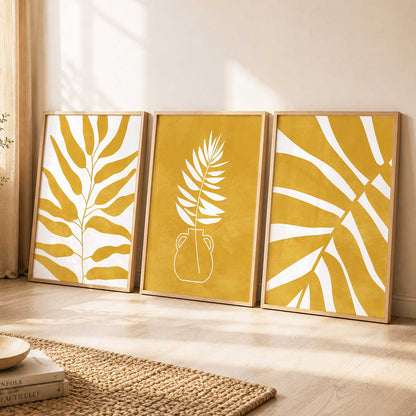 Yellow White Floral Wall Art Set of 3 Framed Prints