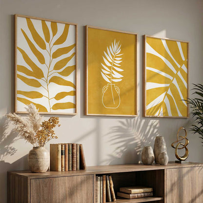 Yellow White Floral Wall Art Set of 3 Framed Prints