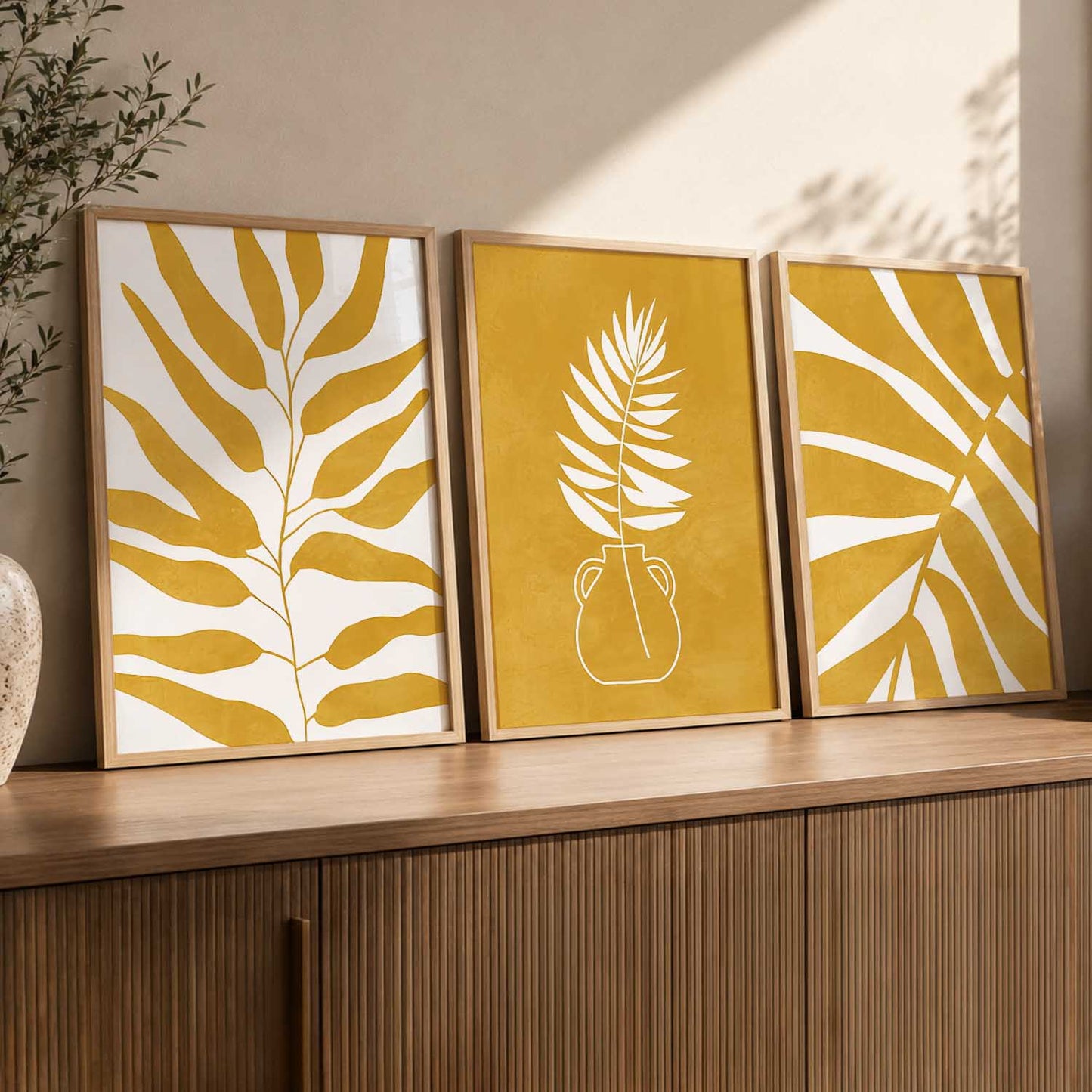Yellow White Floral Wall Art Set of 3 Framed Prints