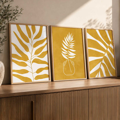 Yellow White Floral Wall Art Set of 3 Framed Prints