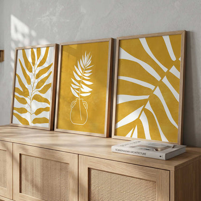 Yellow White Floral Wall Art Set of 3 Framed Prints