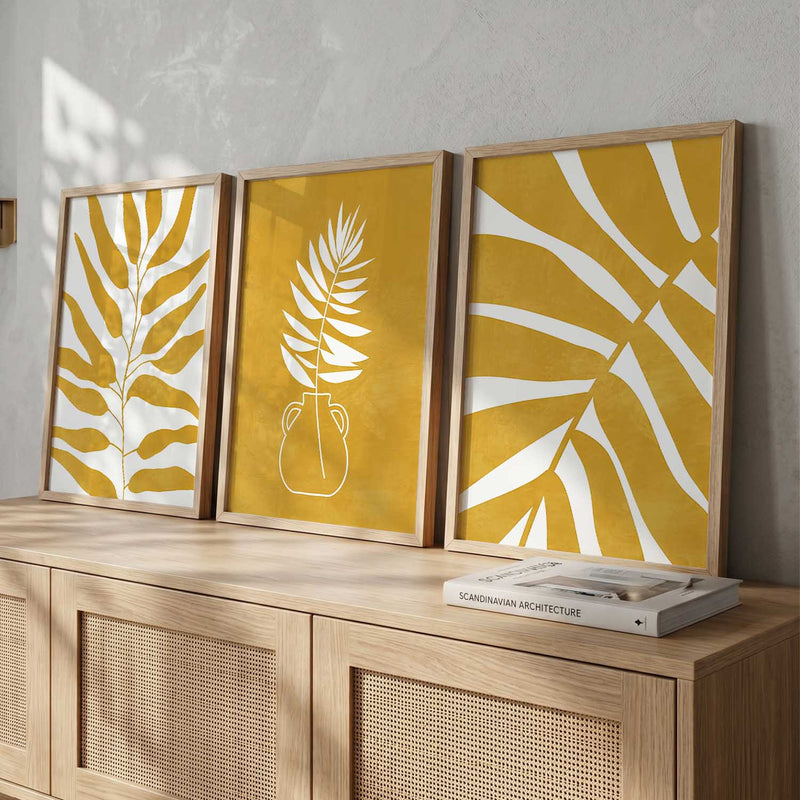 Yellow White Floral Wall Art Set of 3 Framed Prints