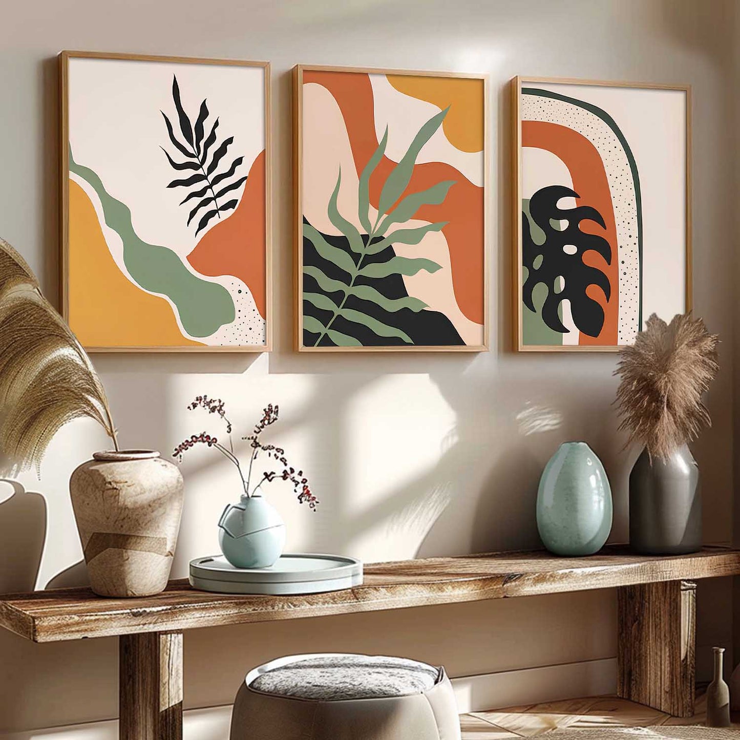 Home Decor Boho Painting Decorative Wall Art | Aesthetic Poster With Frame For Living Room Bed Room Hotel Wall Decor Digital Reprint