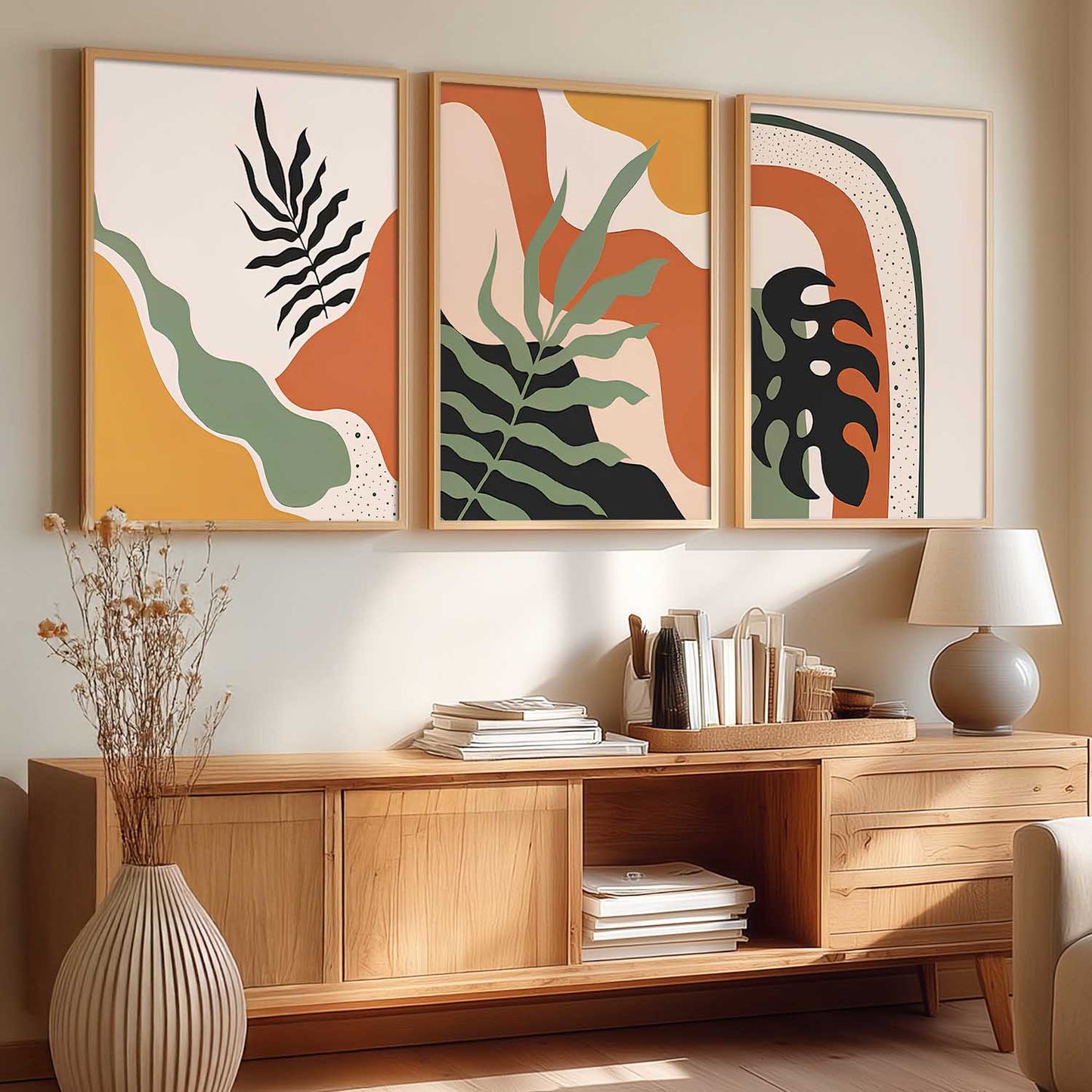 Home Decor Boho Painting Decorative Wall Art | Aesthetic Poster With Frame For Living Room Bed Room Hotel Wall Decor Digital Reprint