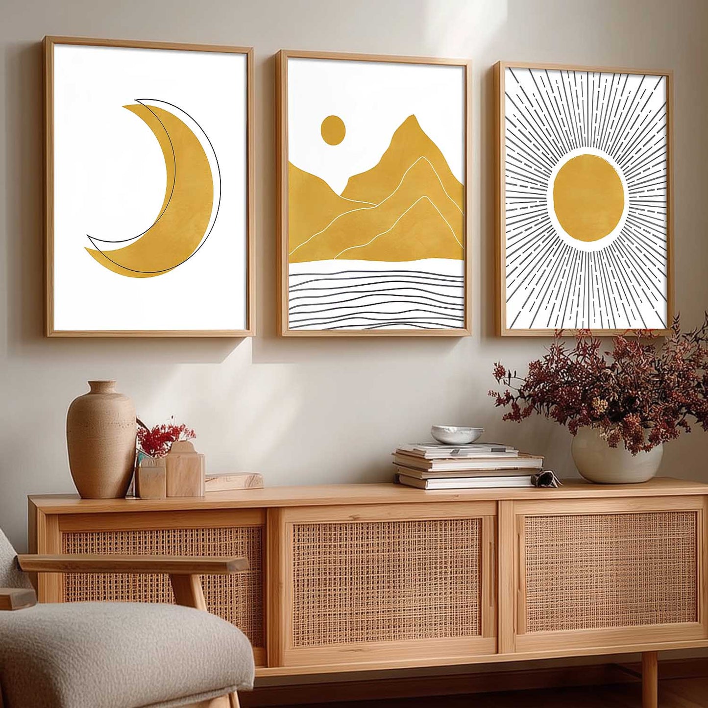 Home Decor Boho Painting Decorative Wall Art | Aesthetic poster With Frame For Living Room Bed Room Hotel Wall Decor Digital Reprint