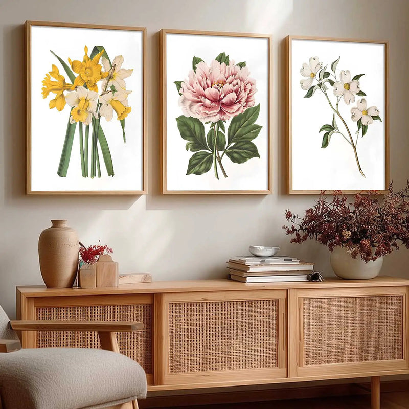 Floral Framed Wall Art Prints | Set of 3 | Home Decor