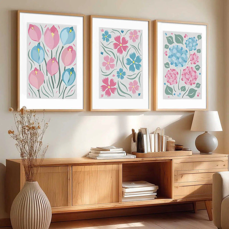 Floral Framed Wall Art Prints | Set of 3 | Home Decor