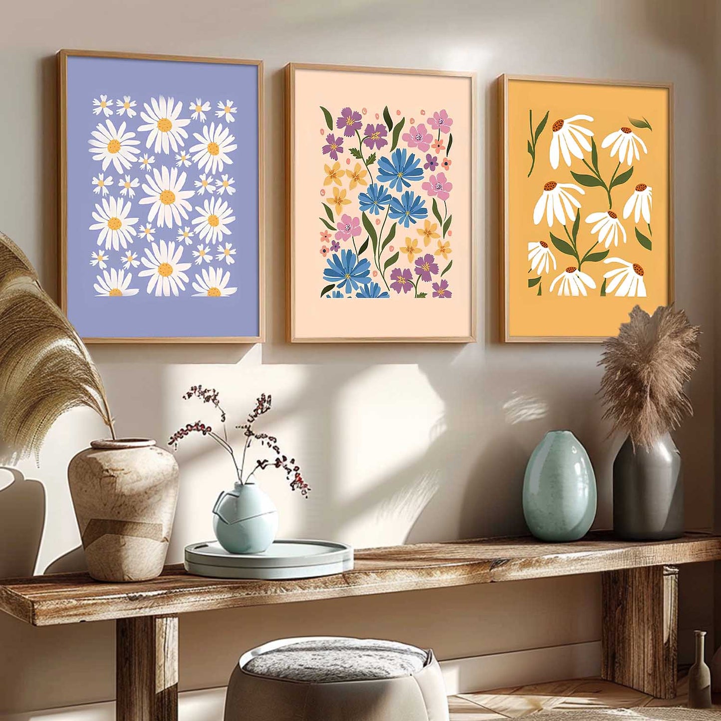 Home Decor Floral Painting Decorative Wall Art | Aesthetic Poster With Frame For Living Room Bed Room Hotel Wall Decor Digital Reprint