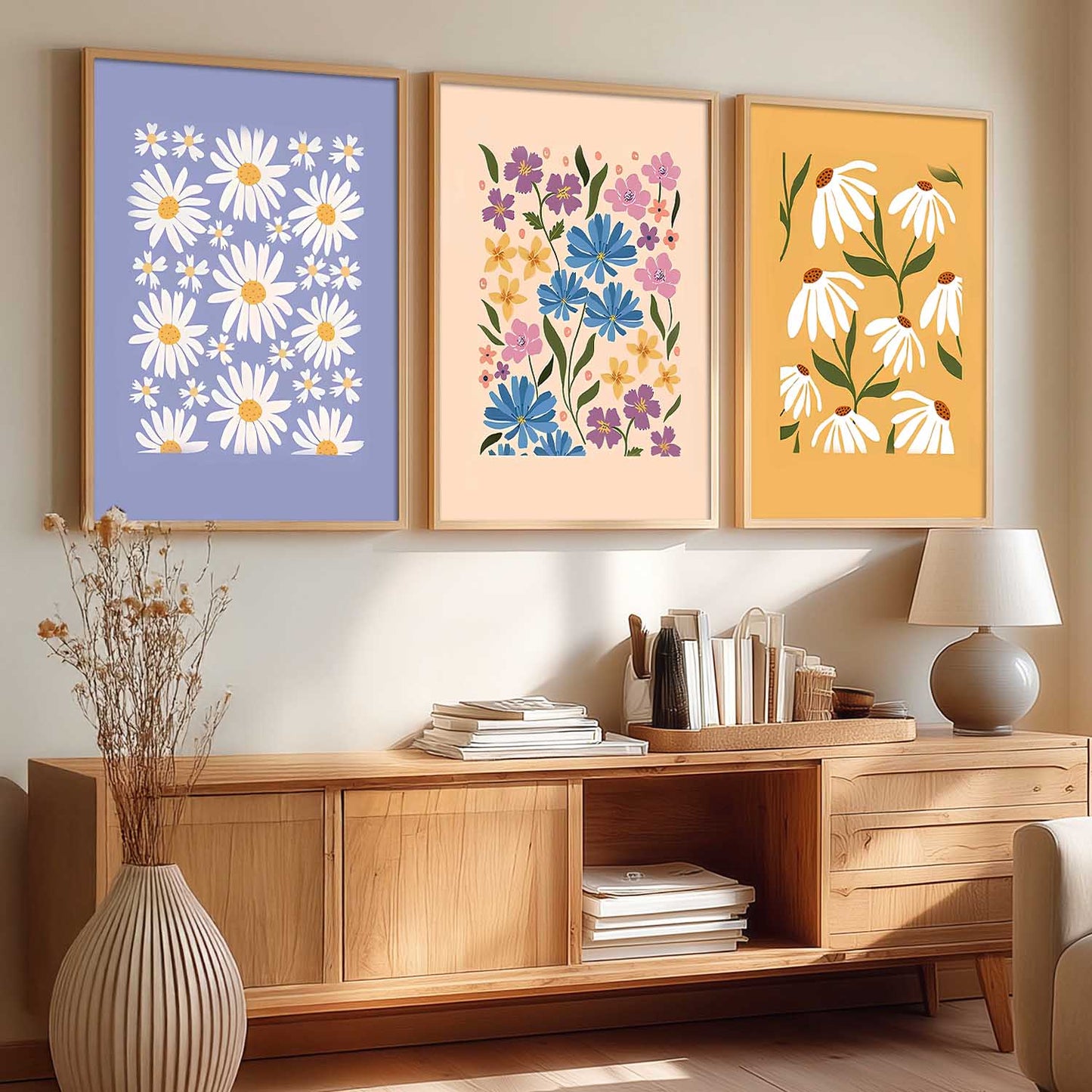 Home Decor Floral Painting Decorative Wall Art | Aesthetic Poster With Frame For Living Room Bed Room Hotel Wall Decor Digital Reprint