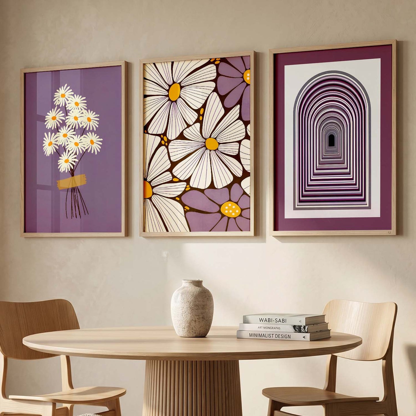 Lavender Daisy Floral Wall Art Set of 3 Framed Prints