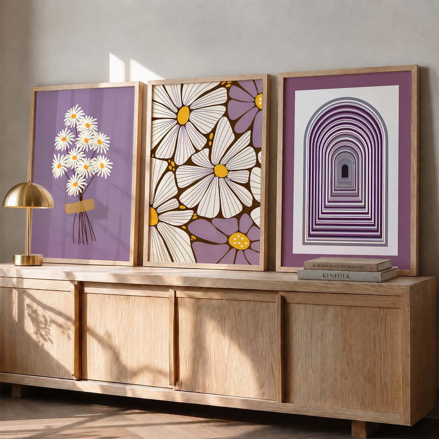 Lavender Daisy Floral Wall Art Set of 3 Framed Prints