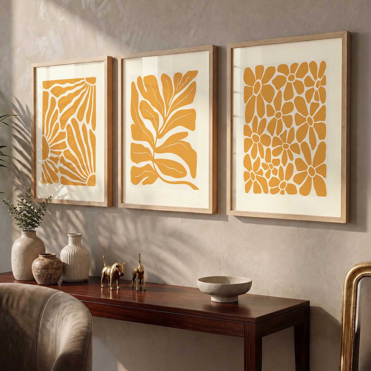 Orange Floral Wall Art Set of 3 Framed Prints