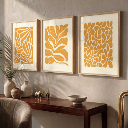 Orange Floral Wall Art Set of 3 Framed Prints