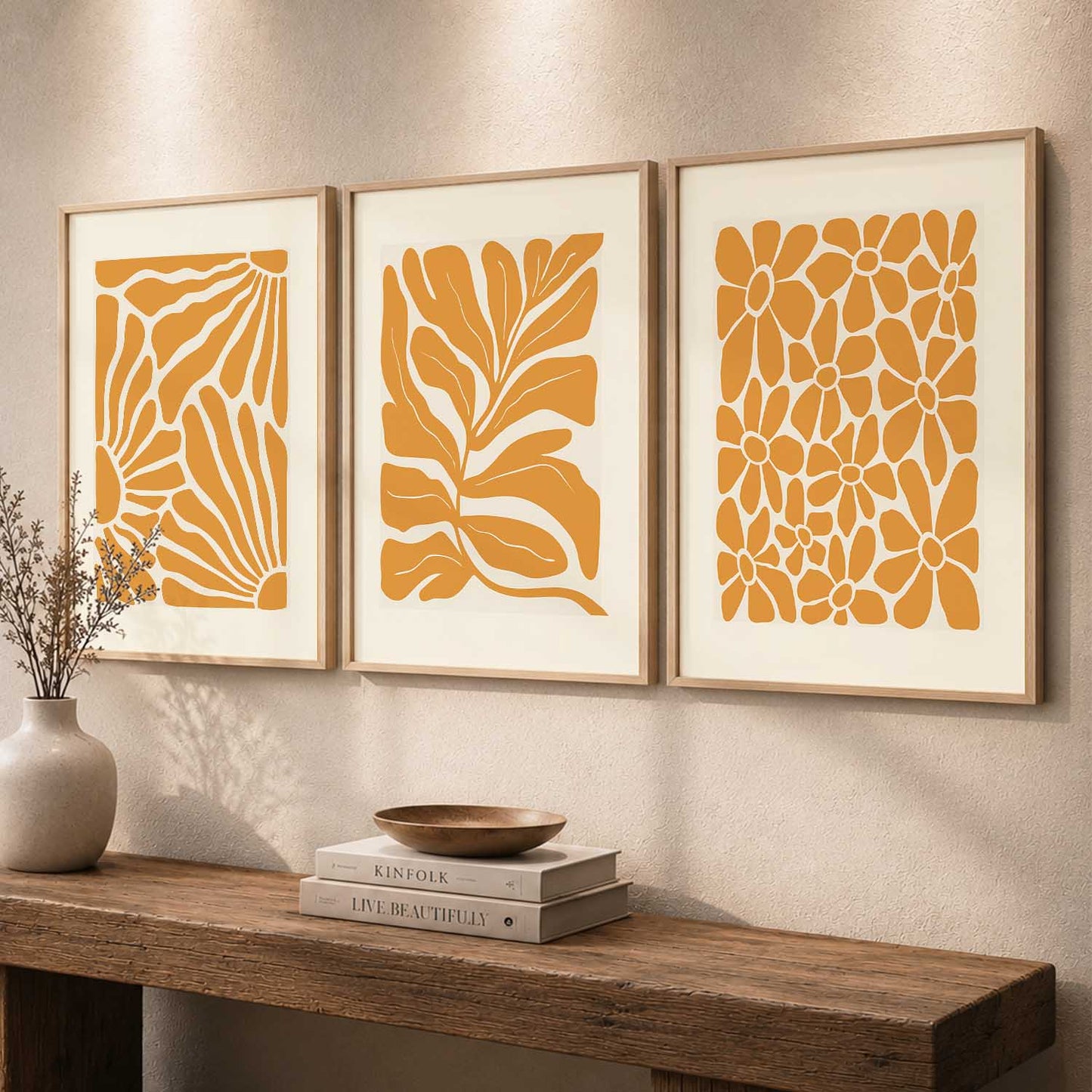 Orange Floral Wall Art Set of 3 Framed Prints