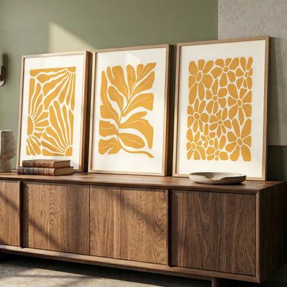 Orange Floral Wall Art Set of 3 Framed Prints