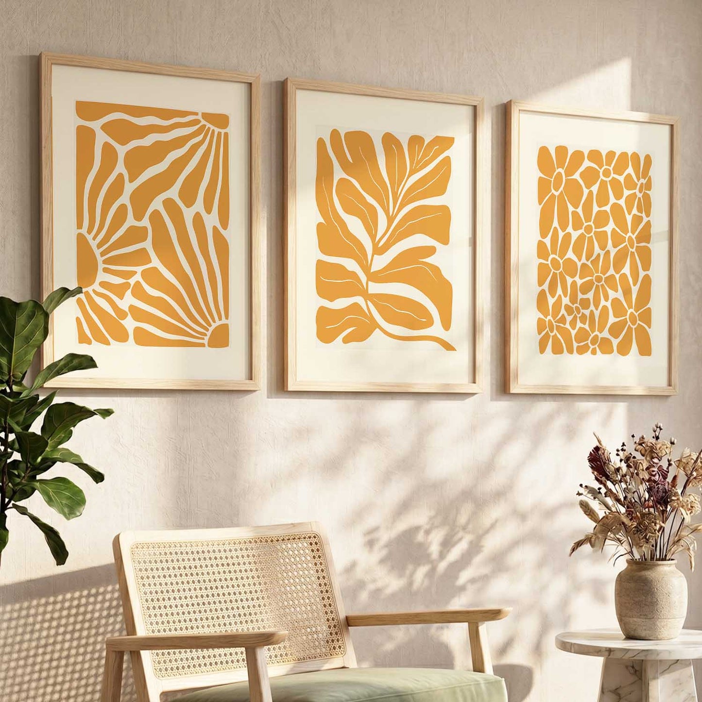 Orange Floral Wall Art Set of 3 Framed Prints