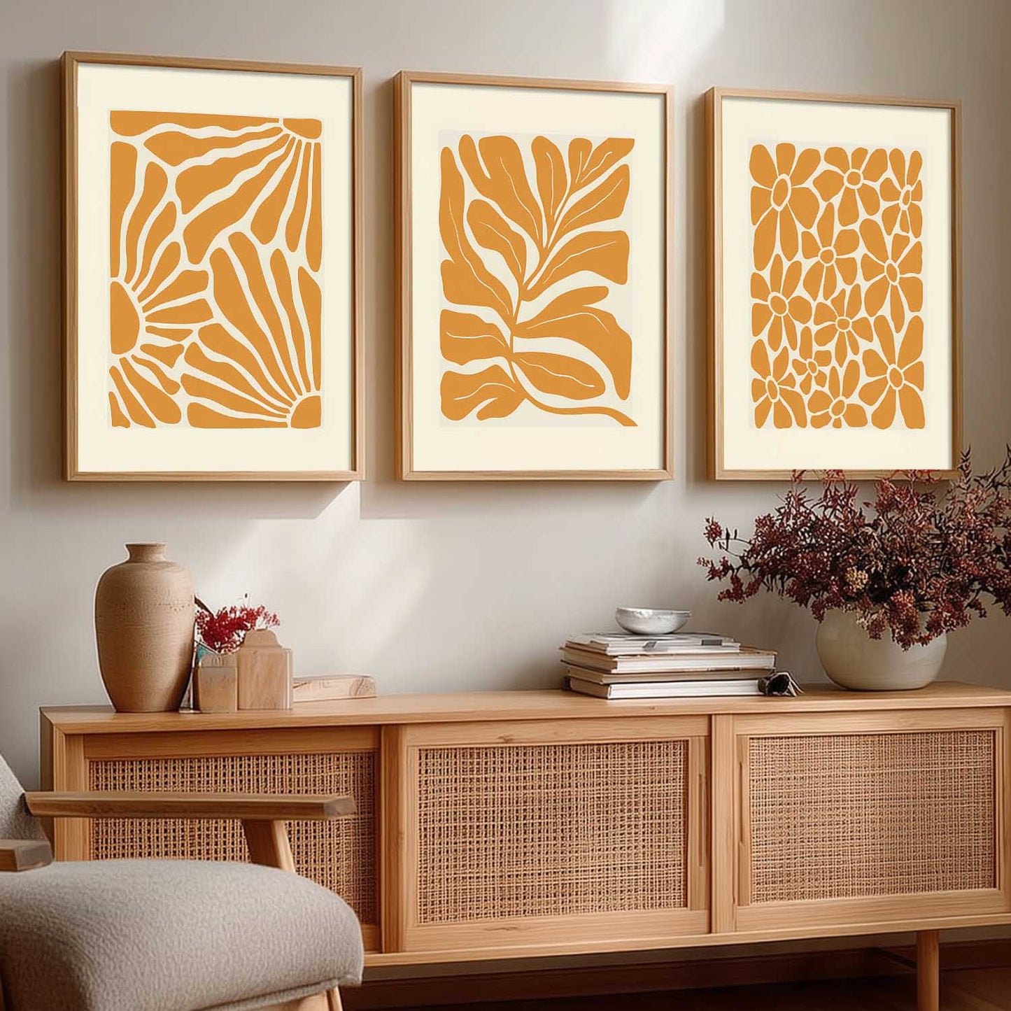 Aesthetic Floral Art Home Decoration | Boho Floral Paintings With Frame For Living Room Bed Room Hotel Wall Decor Digital Reprint