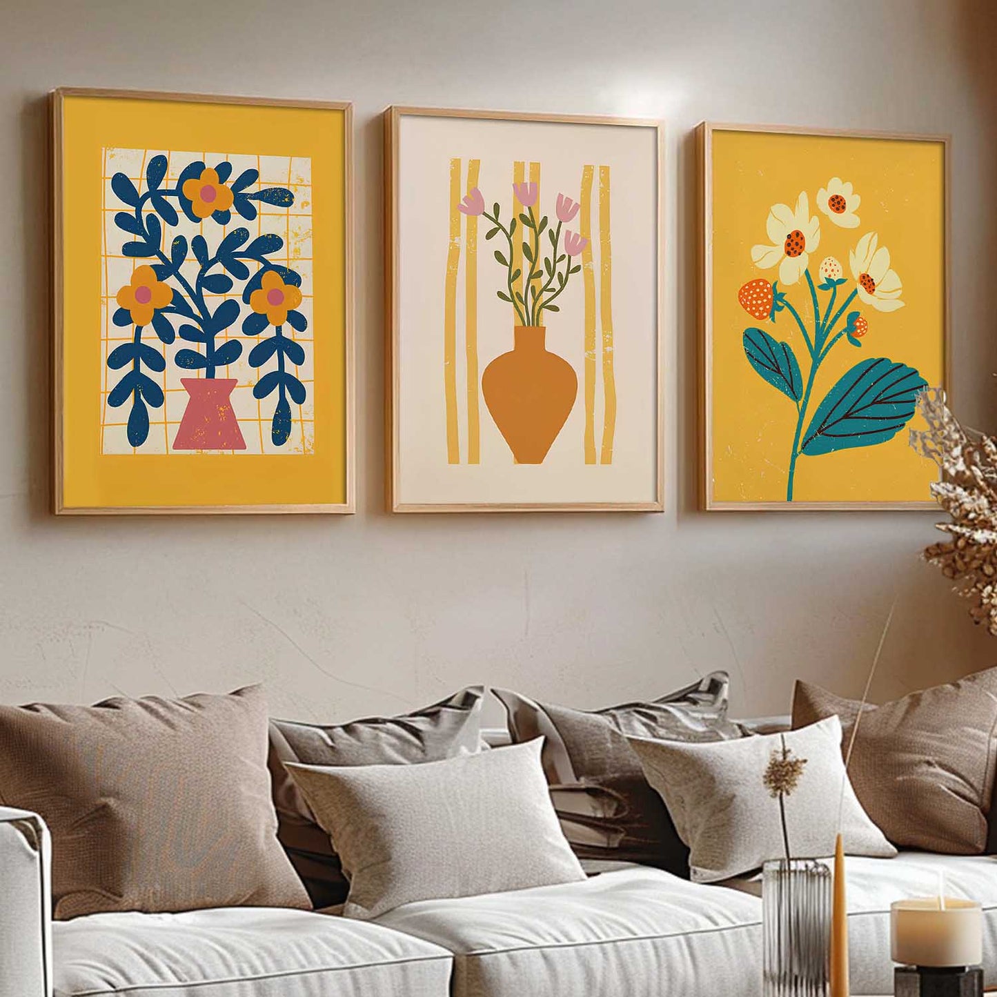 Aesthetic Floral Art Home Decoration | Boho Floral Paintings With Frame For Living Room Bed Room Hotel Wall Decor Digital Reprint