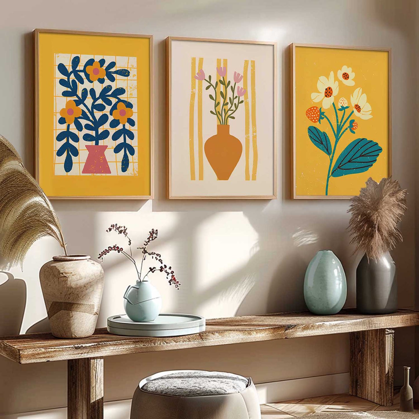 Aesthetic Floral Art Home Decoration | Boho Floral Paintings With Frame For Living Room Bed Room Hotel Wall Decor Digital Reprint