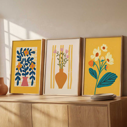 Aesthetic Floral Art Home Decoration | Boho Floral Paintings With Frame For Living Room Bed Room Hotel Wall Decor Digital Reprint