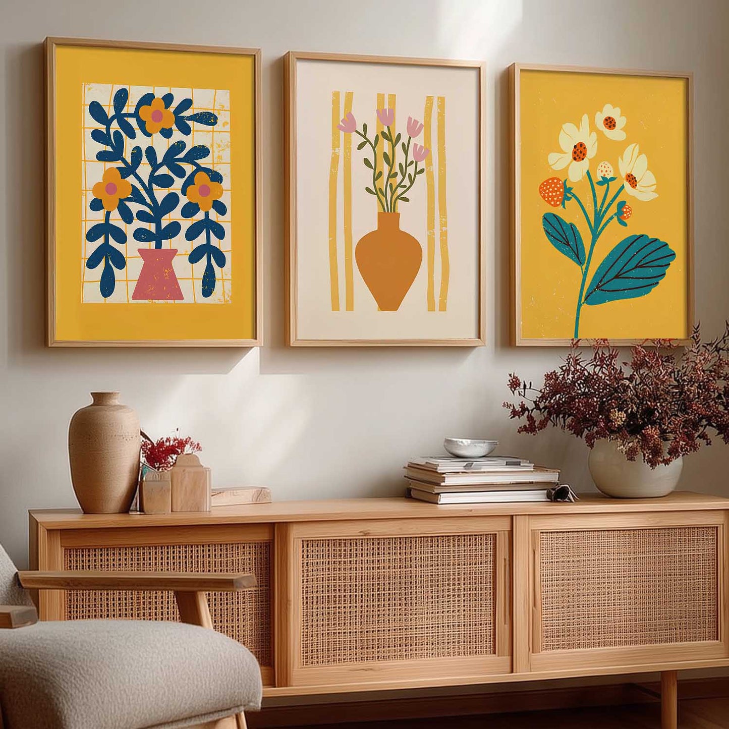 Aesthetic Floral Art Home Decoration | Boho Floral Paintings With Frame For Living Room Bed Room Hotel Wall Decor Digital Reprint