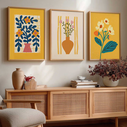 Aesthetic Floral Art Home Decoration | Boho Floral Paintings With Frame For Living Room Bed Room Hotel Wall Decor Digital Reprint