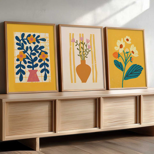 Aesthetic Floral Art Home Decoration | Boho Floral Paintings With Frame For Living Room Bed Room Hotel Wall Decor Digital Reprint