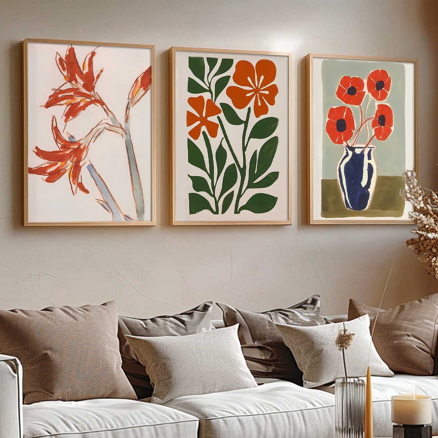 Aesthetic Boho Floral Art Home Decoration Painting | Floral Paintings With Frame For Living Room Bed Room Hotel Wall Decor Digital Reprint