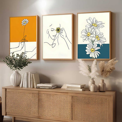 Aesthetic Line Art Home Decoration | Floral Paintings With Frame For Living Room Bed Room Hotel Wall Decor Digital Reprint