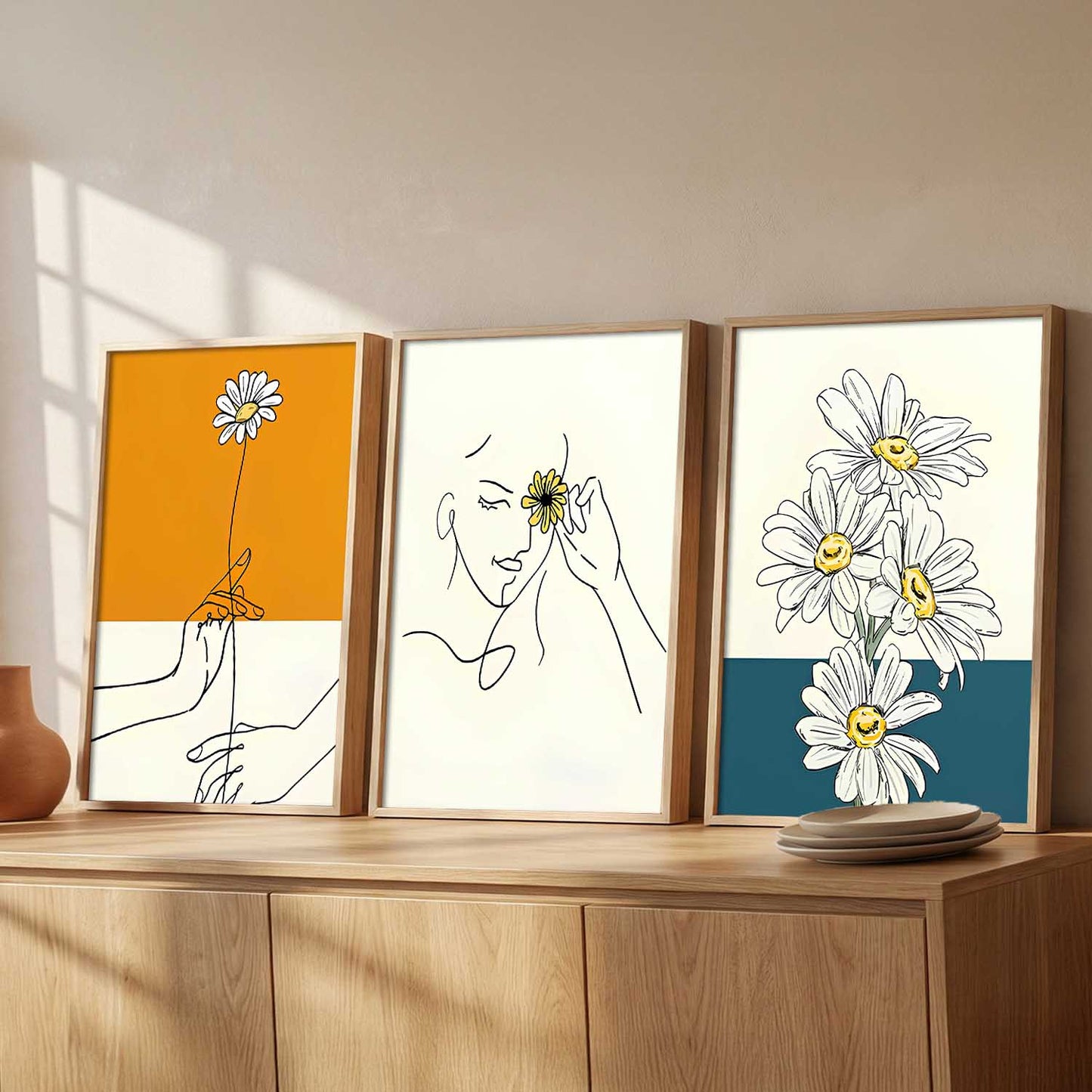 Aesthetic Line Art Home Decoration | Floral Paintings With Frame For Living Room Bed Room Hotel Wall Decor Digital Reprint