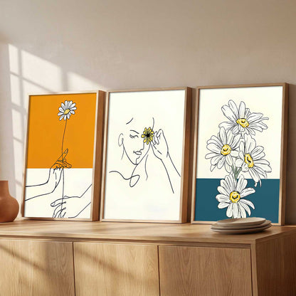 Aesthetic Line Art Home Decoration | Floral Paintings With Frame For Living Room Bed Room Hotel Wall Decor Digital Reprint