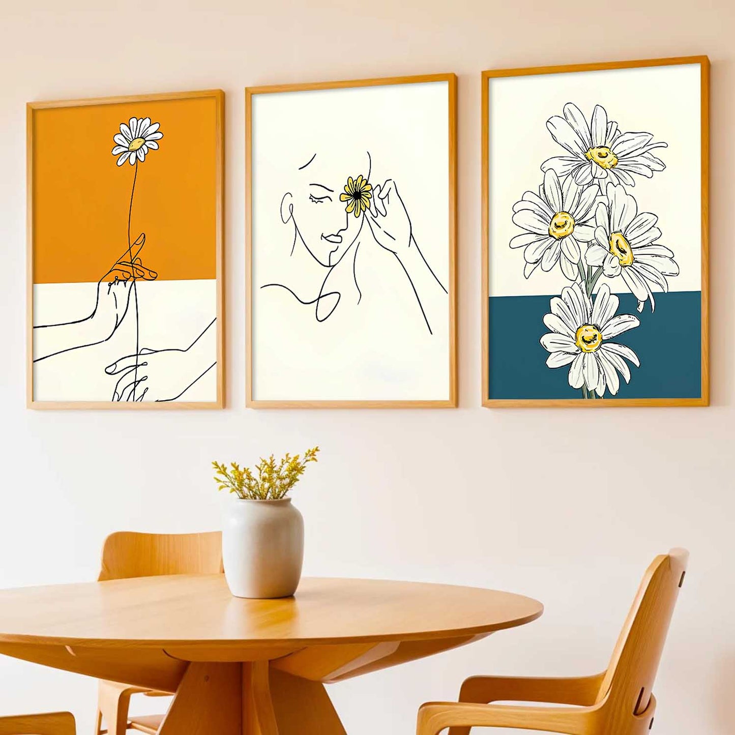 Aesthetic Line Art Home Decoration | Floral Paintings With Frame For Living Room Bed Room Hotel Wall Decor Digital Reprint