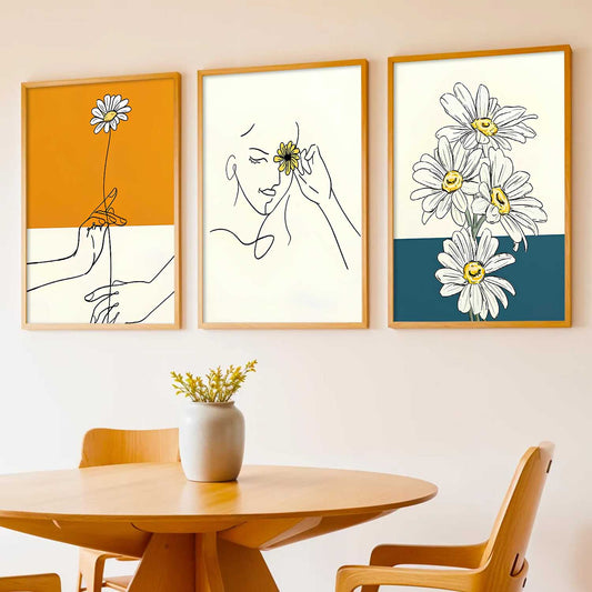 Aesthetic Line Art Home Decoration | Floral Paintings With Frame For Living Room Bed Room Hotel Wall Decor Digital Reprint