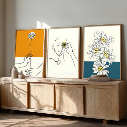 Aesthetic Line Art Home Decoration | Floral Paintings With Frame For Living Room Bed Room Hotel Wall Decor Digital Reprint