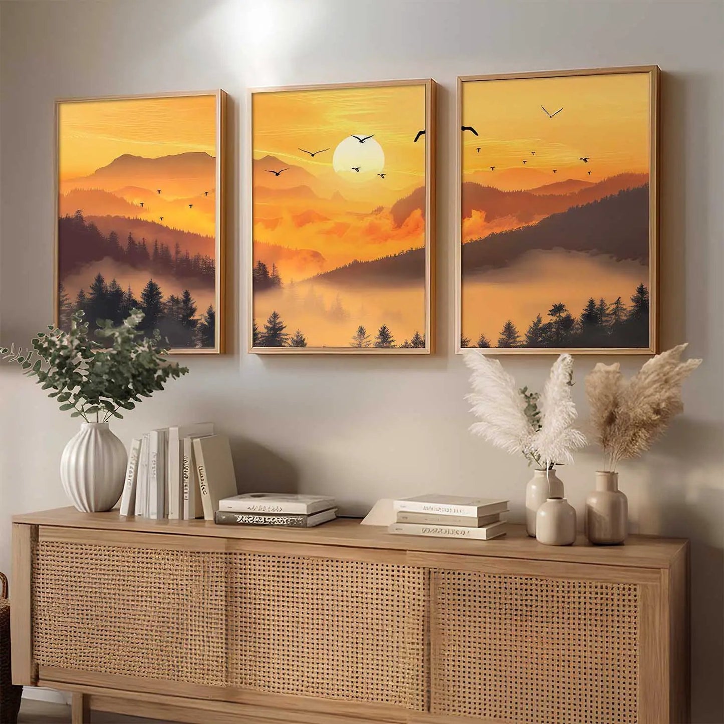 Big Aesthetic Sunset View Wall Art Paintings | Mountains Landscape Framed Painting | Vastu Frames for Living Room Bedroom Wall Decor