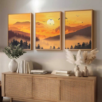 Big Aesthetic Sunset View Wall Art Paintings | Mountains Landscape Framed Painting | Vastu Frames for Living Room Bedroom Wall Decor