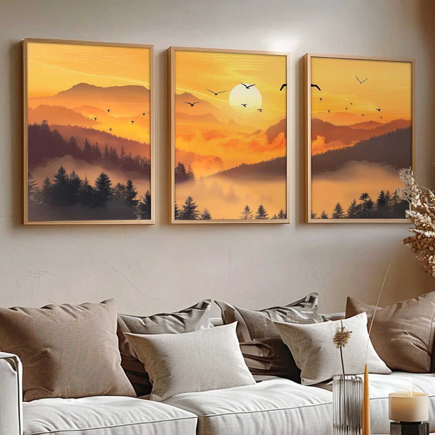 Big Aesthetic Sunset View Wall Art Paintings | Mountains Landscape Framed Painting | Vastu Frames for Living Room Bedroom Wall Decor